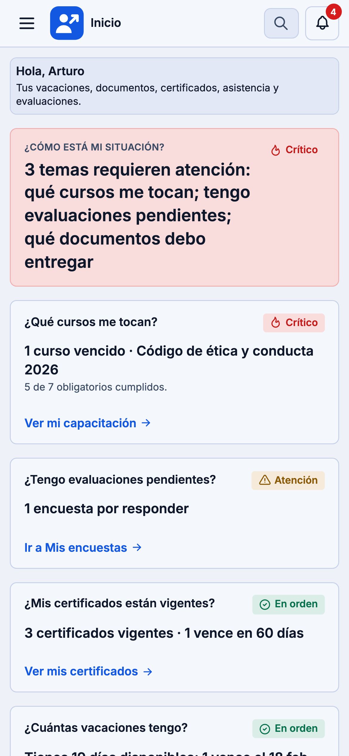 Situación del colaborador en el celular